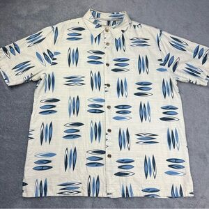 Island Republic Men’s XL 100% Silk Hawaiian Shirt Cream Tropical Button Up EUC